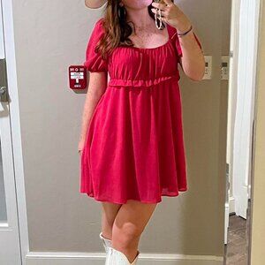 lush pink puffy shoulder babydoll mini dress
